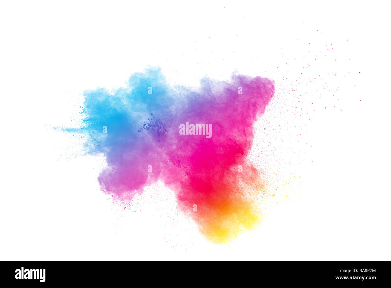 Abstract color powder explosion on white background.Freeze motion of ...
