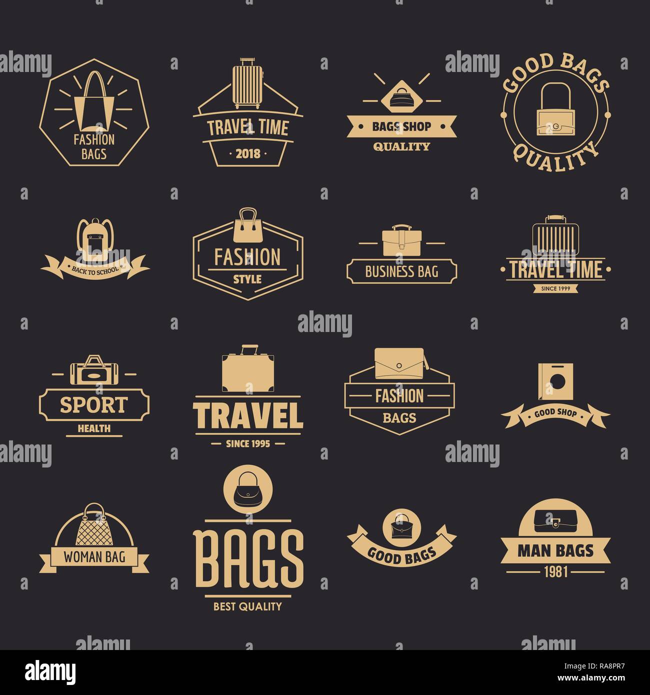 Travel baggage logo icons set, simple style Stock Vector