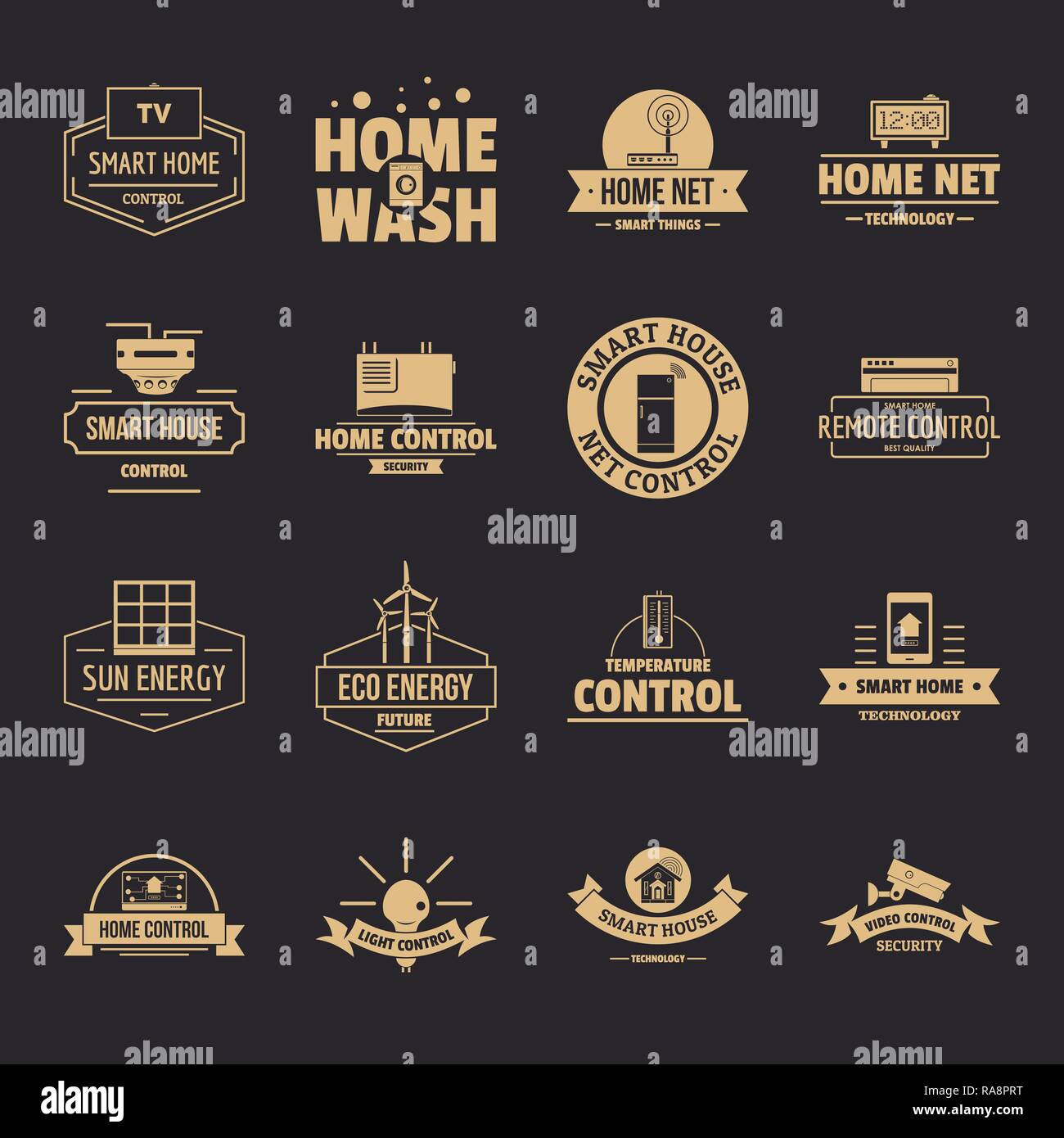 Smart home logo icons set, simple style Stock Vector