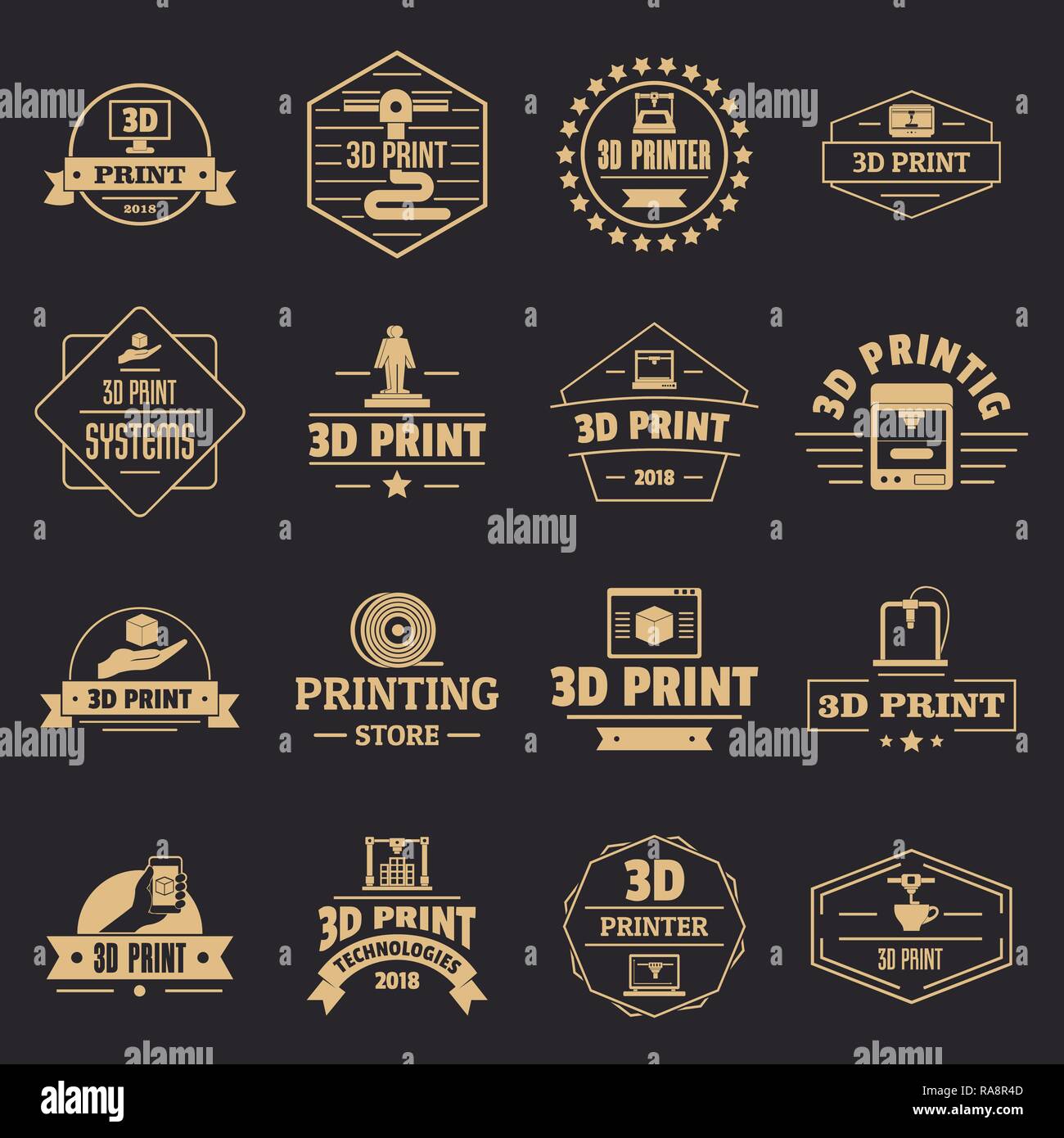 Set of 3d printing emblems or logos Royalty Free Vector