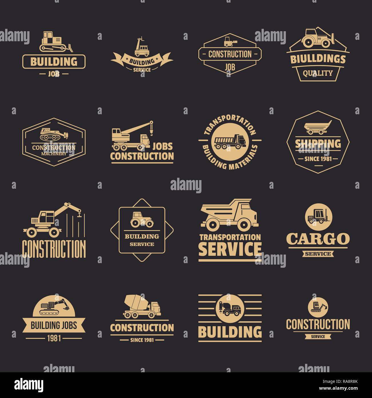 Building vehicles logo icons set, simple style Stock Vector