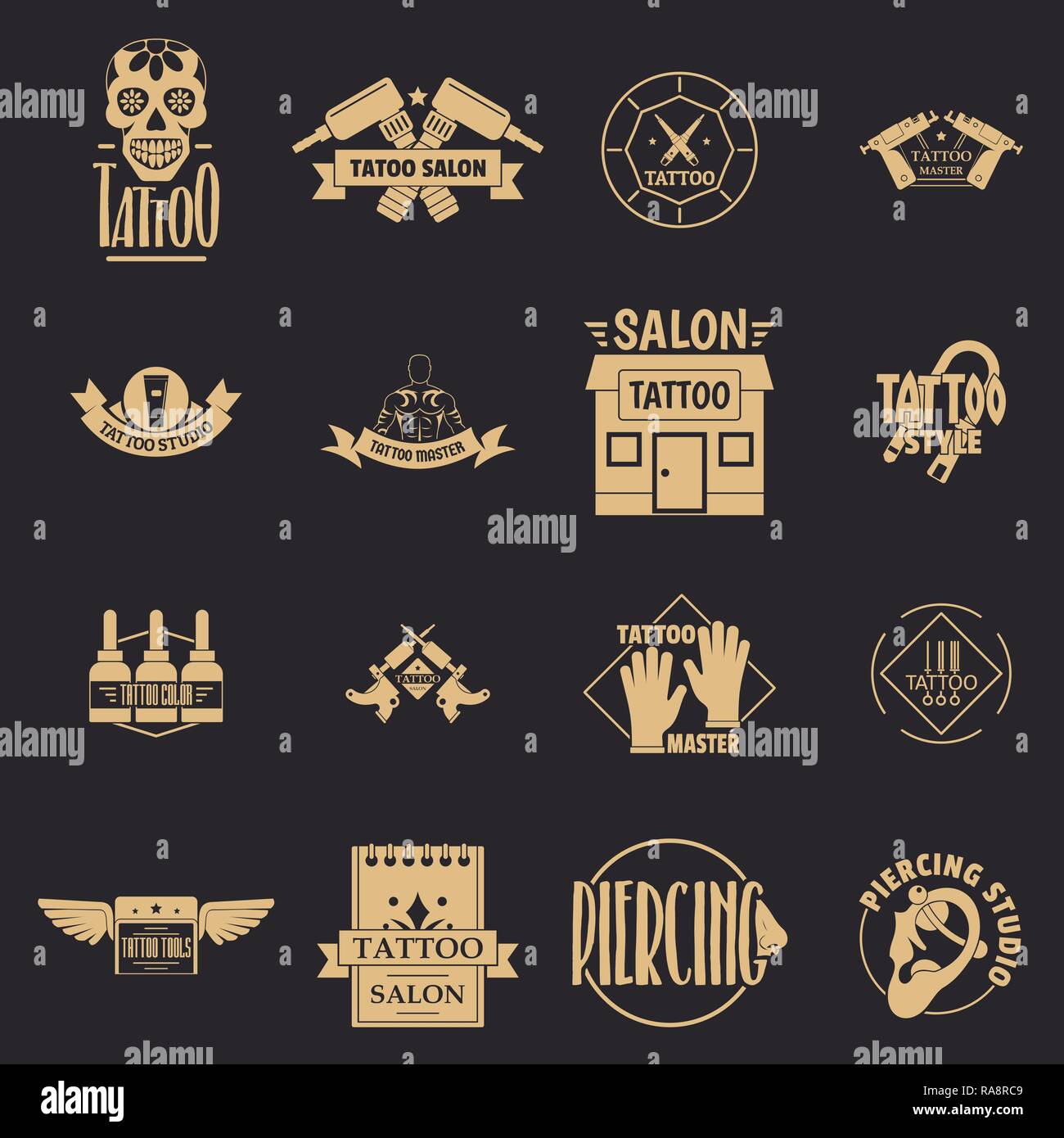 Tattoo Logo Icons Set, Simple Style Stock Vector - Illustration of  professional, leather: 113414710