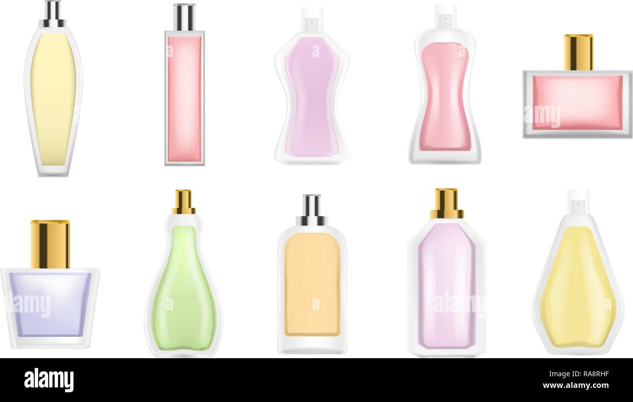 Fragrance bottles icon set, realistic style Stock Vector Image & Art ...