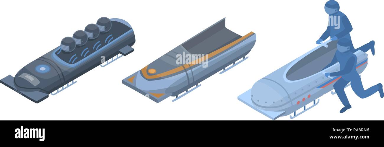 Bobsleigh icon set, isometric style Stock Vector