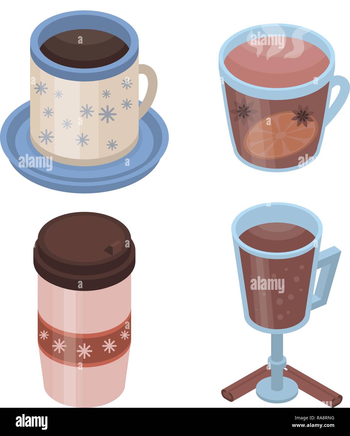 Mulled wine icon set, isometric style Stock Vector