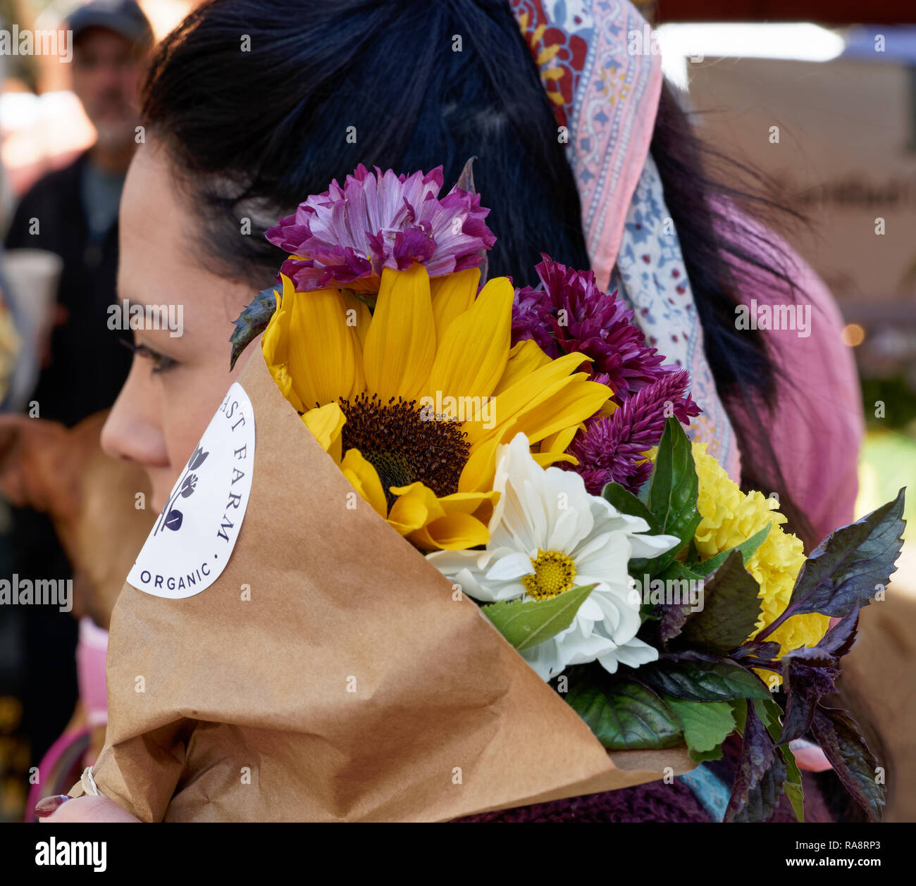 Phoenix, AZ - November 17, 2018 Beautiful fresh flowers are for sale at the Saturday morning Open Air market at Central Ave. Stock Photo