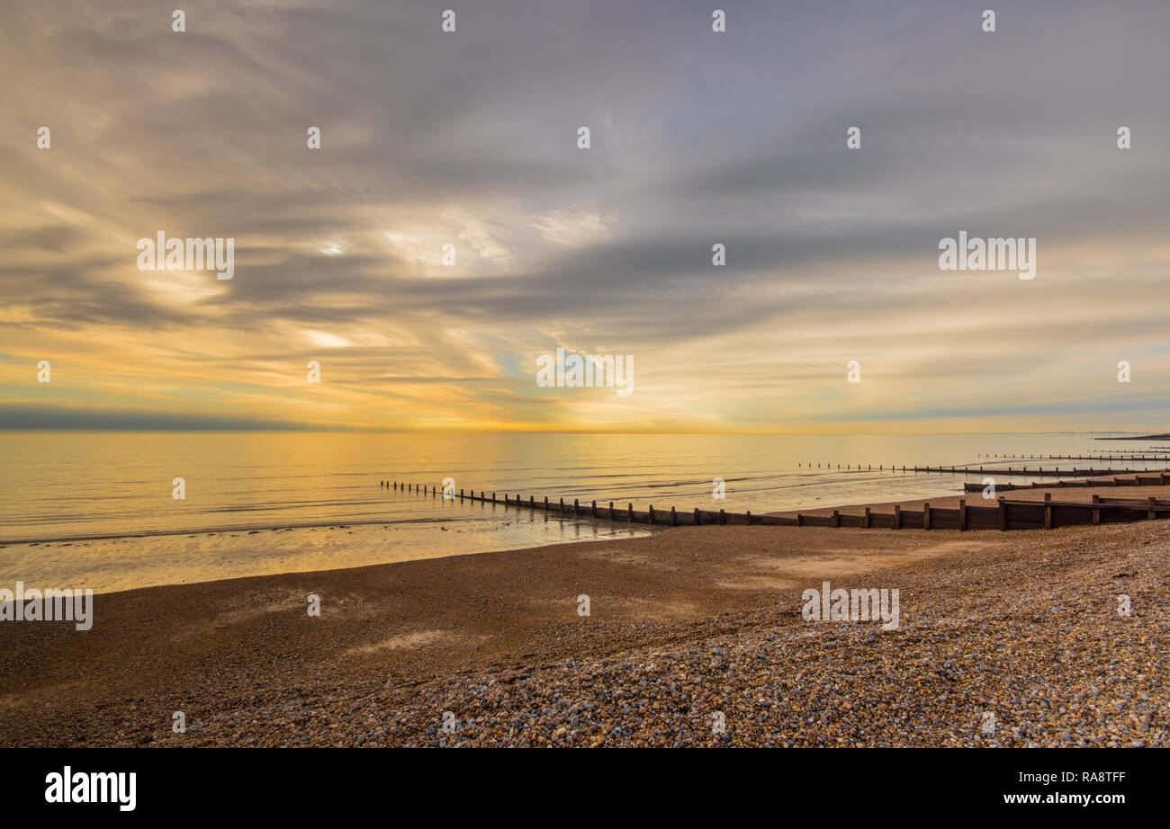 Winter beach scene, Elmer Sands beach near Middleton on Sea, Bognor