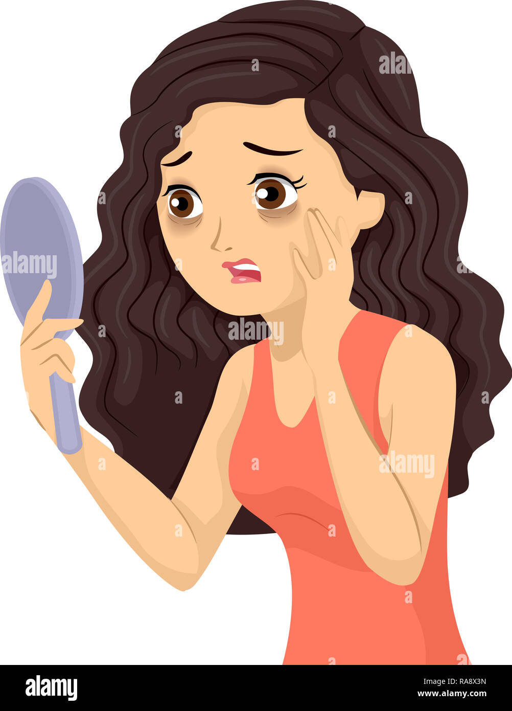 Illustration of a Teenage Girl Looking at a Mirror Horrified About Dark