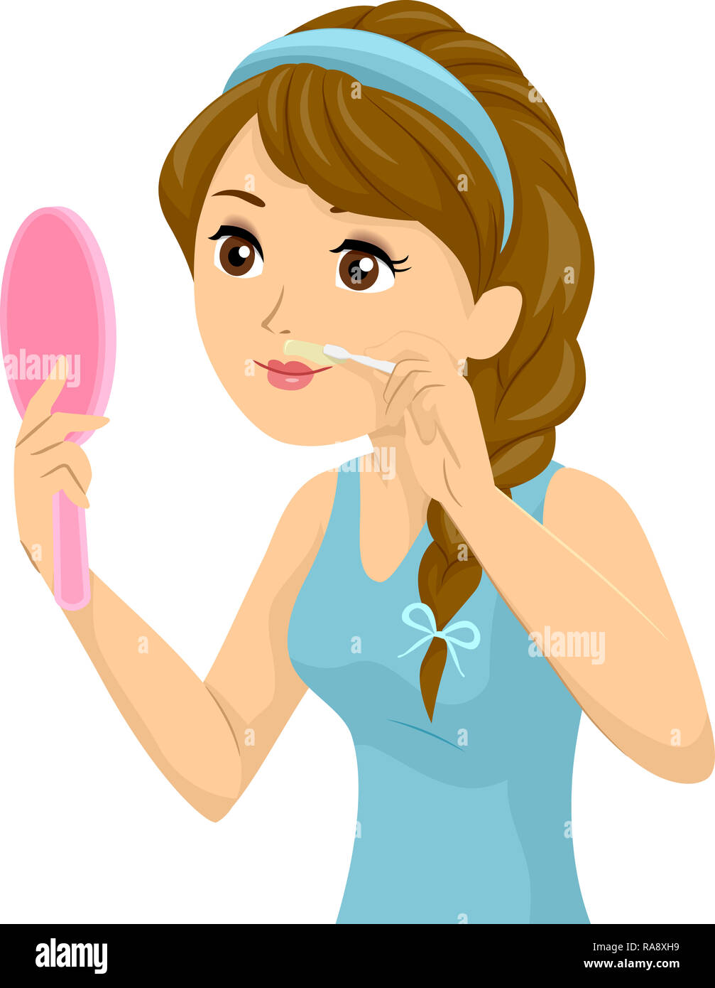 Illustration of a Teenage Girl Holding a Mirror and Applicator Waxing