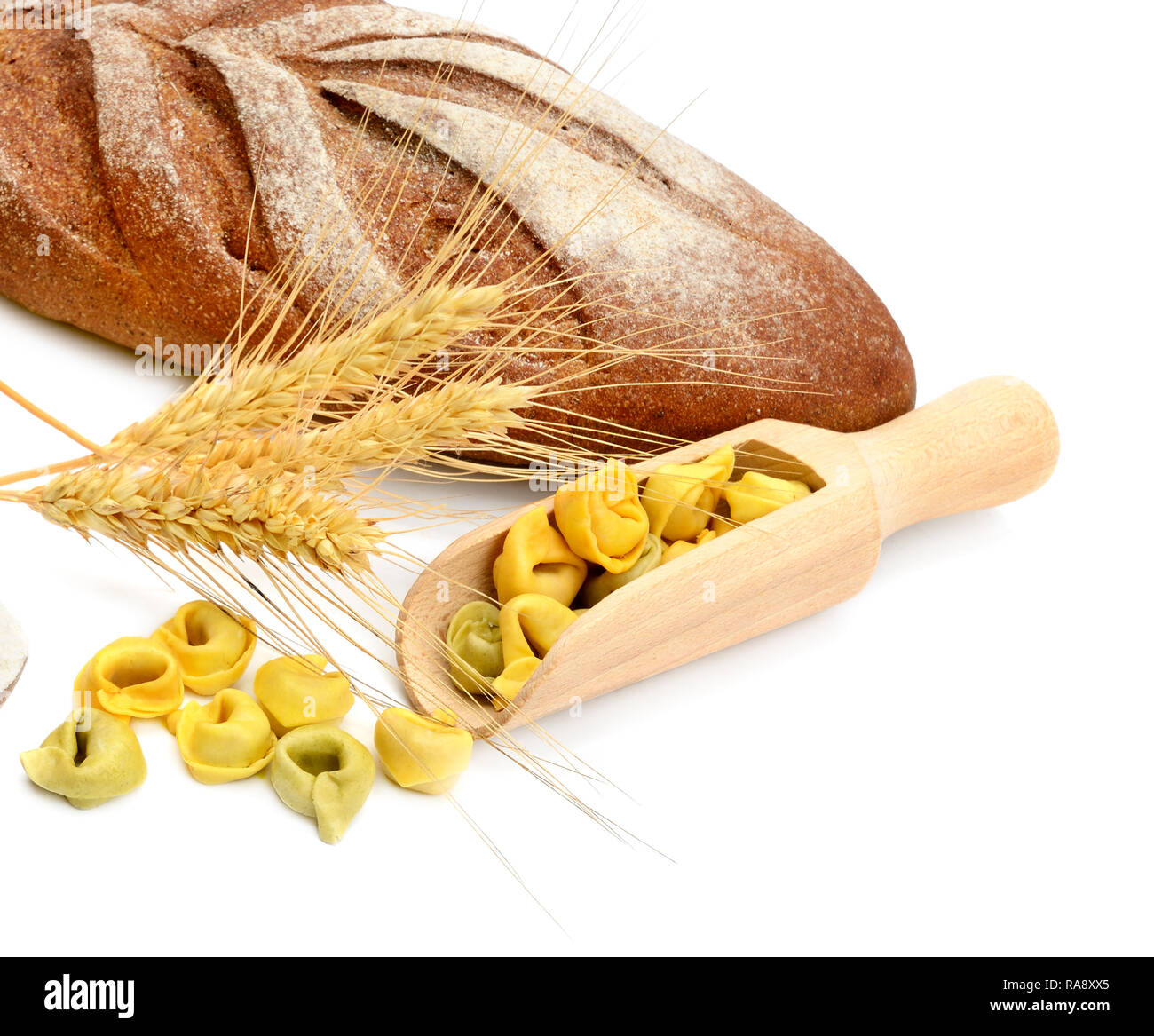 Bread and wheat ears isolated on white background Stock Photo - Alamy