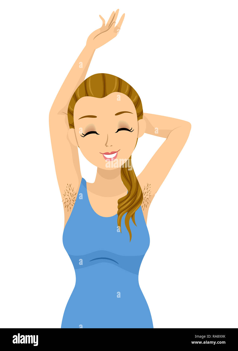 Illustration of a Teenage Girl Showing Her Armpits with Hair Stock Photo