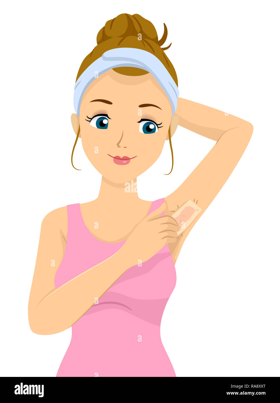 Illustration Of A Teenage Girl Waxing Armpit To Remove Hair Stock