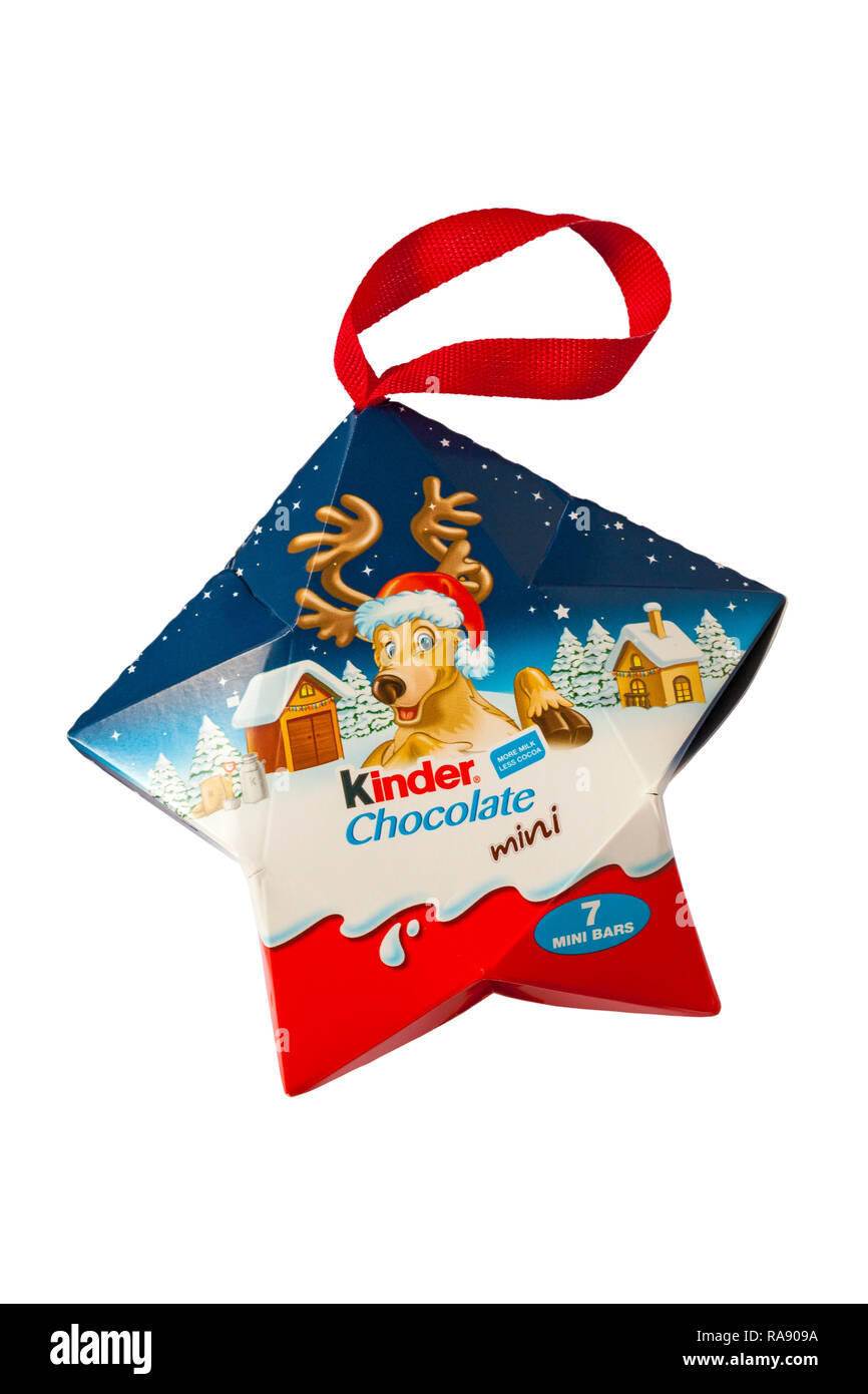 Star shaped box of Kinder chocolate mini 7 mini bars isolated on white  background - hanging packaging reindeer festive design for Christmas Stock  Photo - Alamy