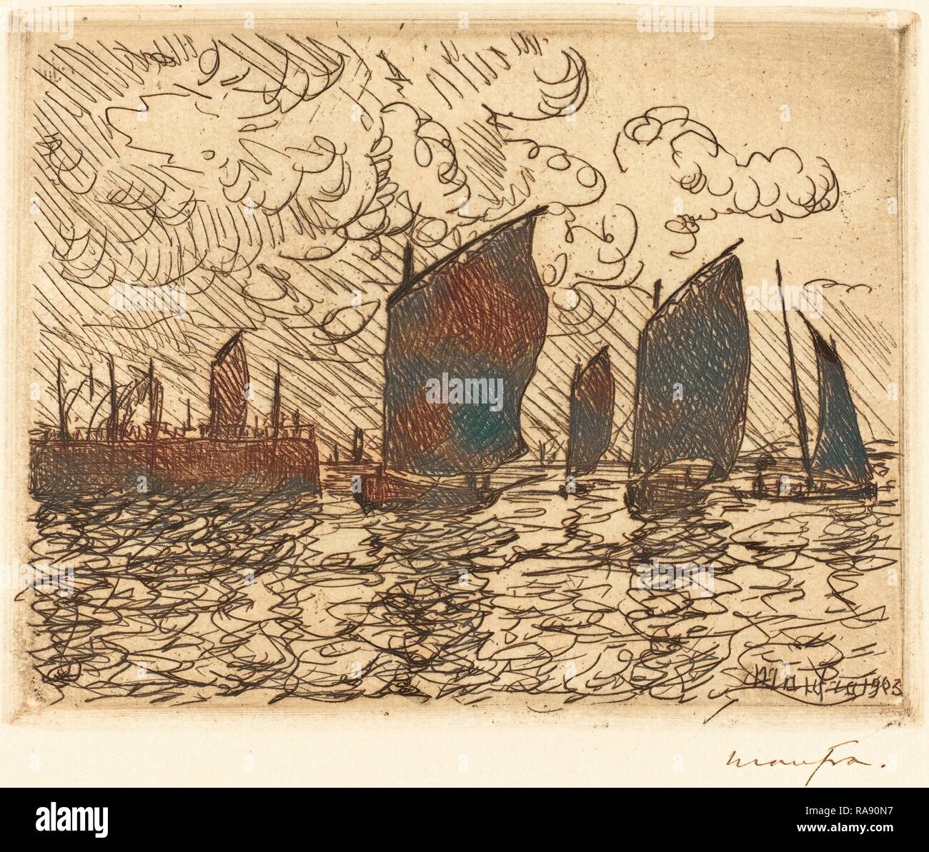 Maxime Maufra, Return of the Boats, French, 1861 - 1918, 1903, etching in black on wove paper. Reimagined Stock Photo