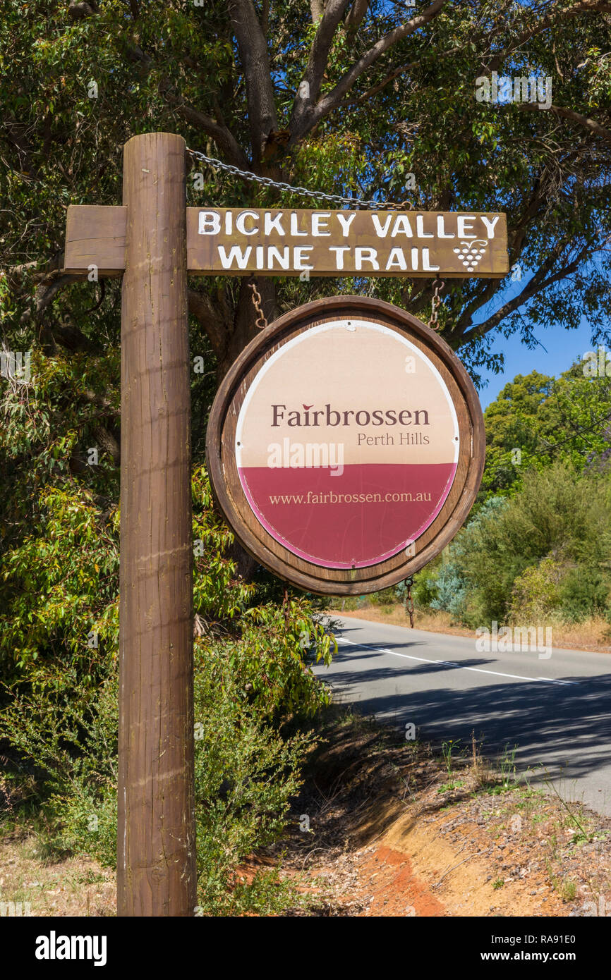 Fairbrossen Winery and Cafe sign on the Bickley Valley Wine Trail, Carmel, Western Australia, Australia Stock Photo