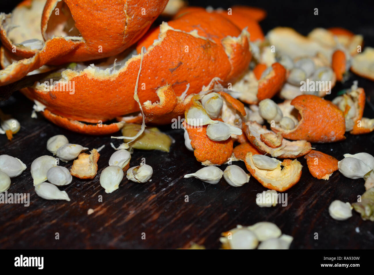 mandarin peels and seeds Stock Photo Alamy