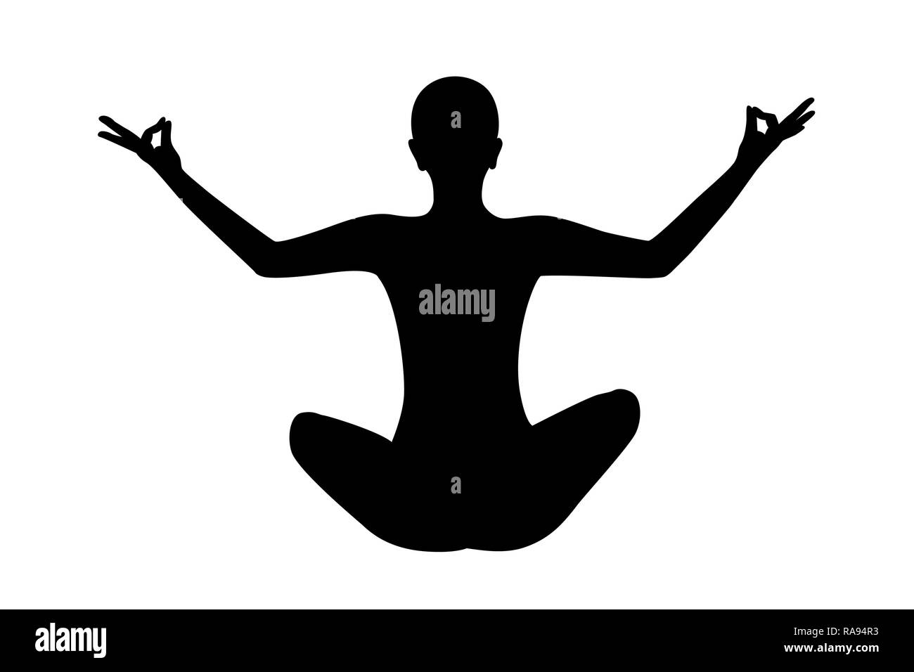 Young Person Sitting In Yoga Meditation Lotus Position Silhouette Vector Illustration Eps10 