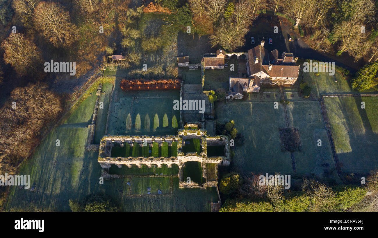Aerial view of Buildwas Abbey in Shropshire Stock Photo