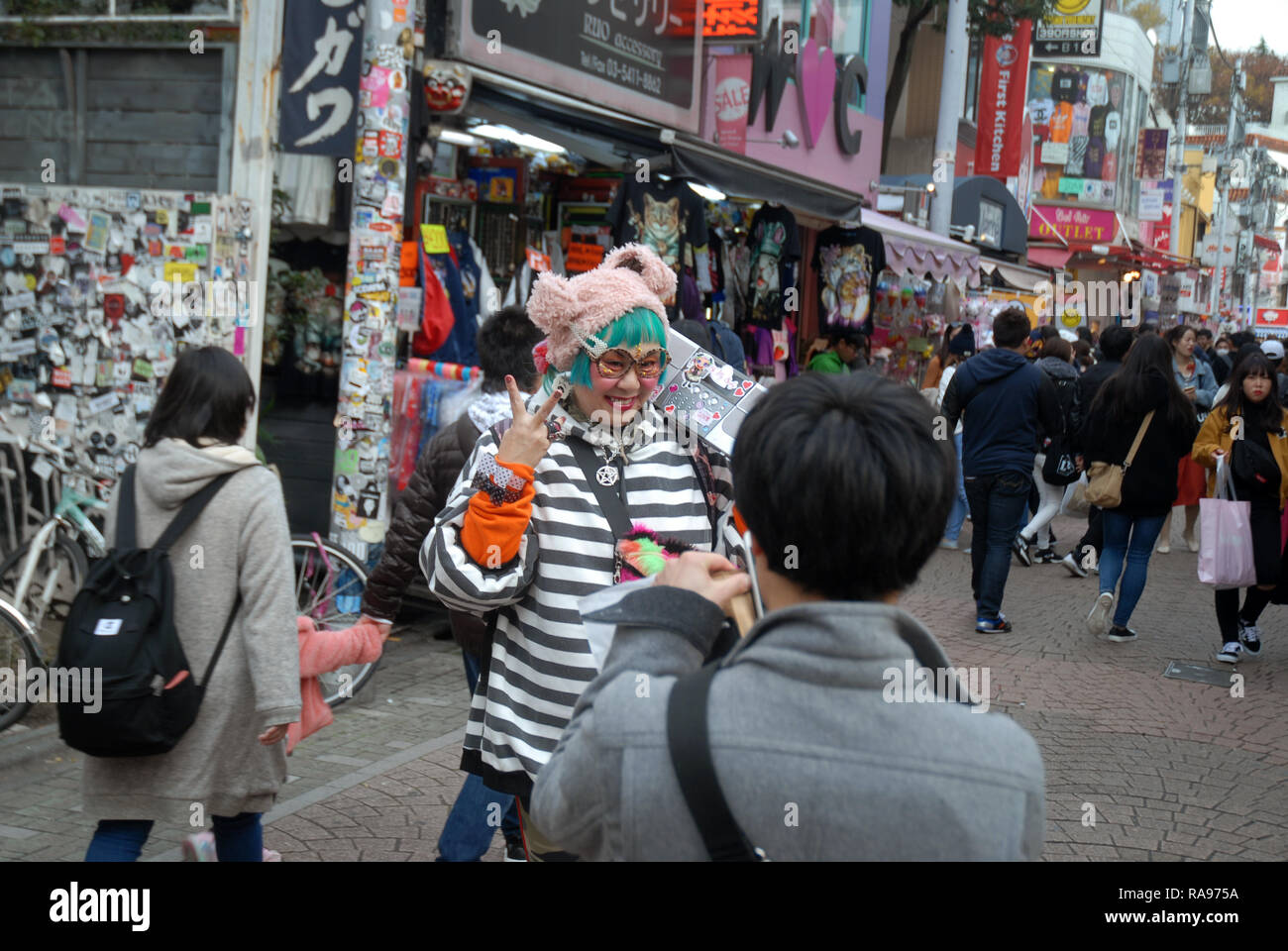 Shoppers in Takeshita street in Harajuku, Tokyo, Japan. Stock Photo