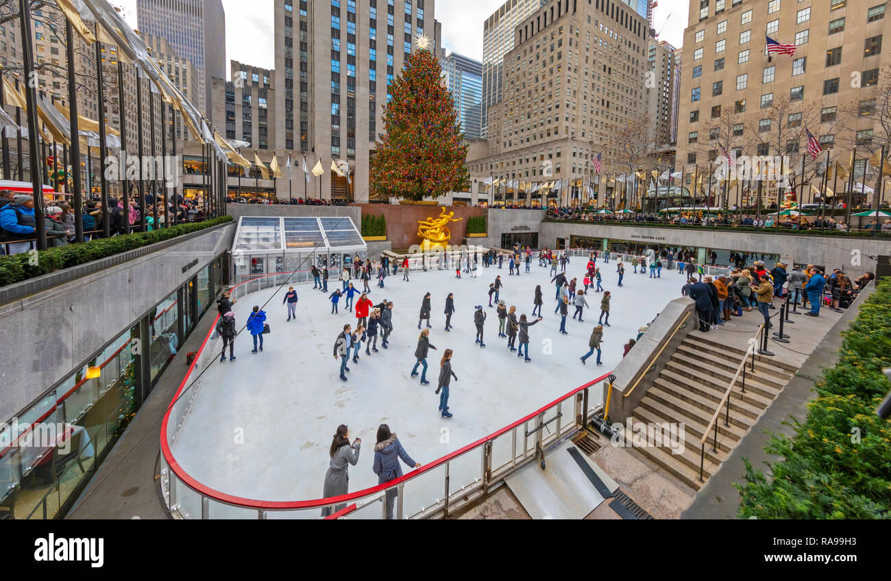 Ice Skaters at Ice skating rink at the Christmas Tree at Rockefeller