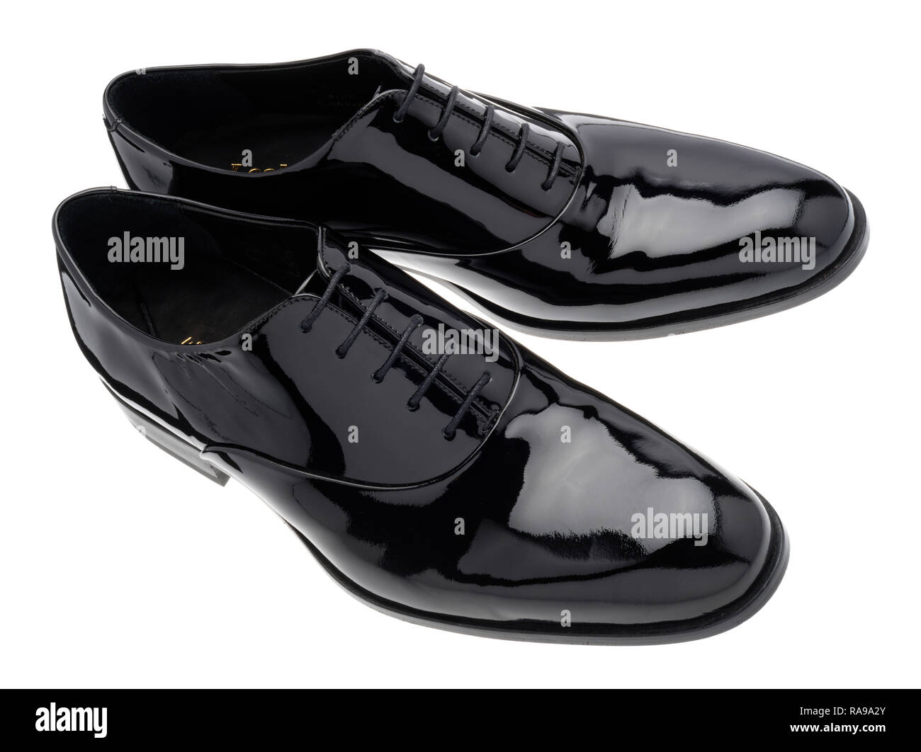 Black patent leather shoes for special events. Stock Photo