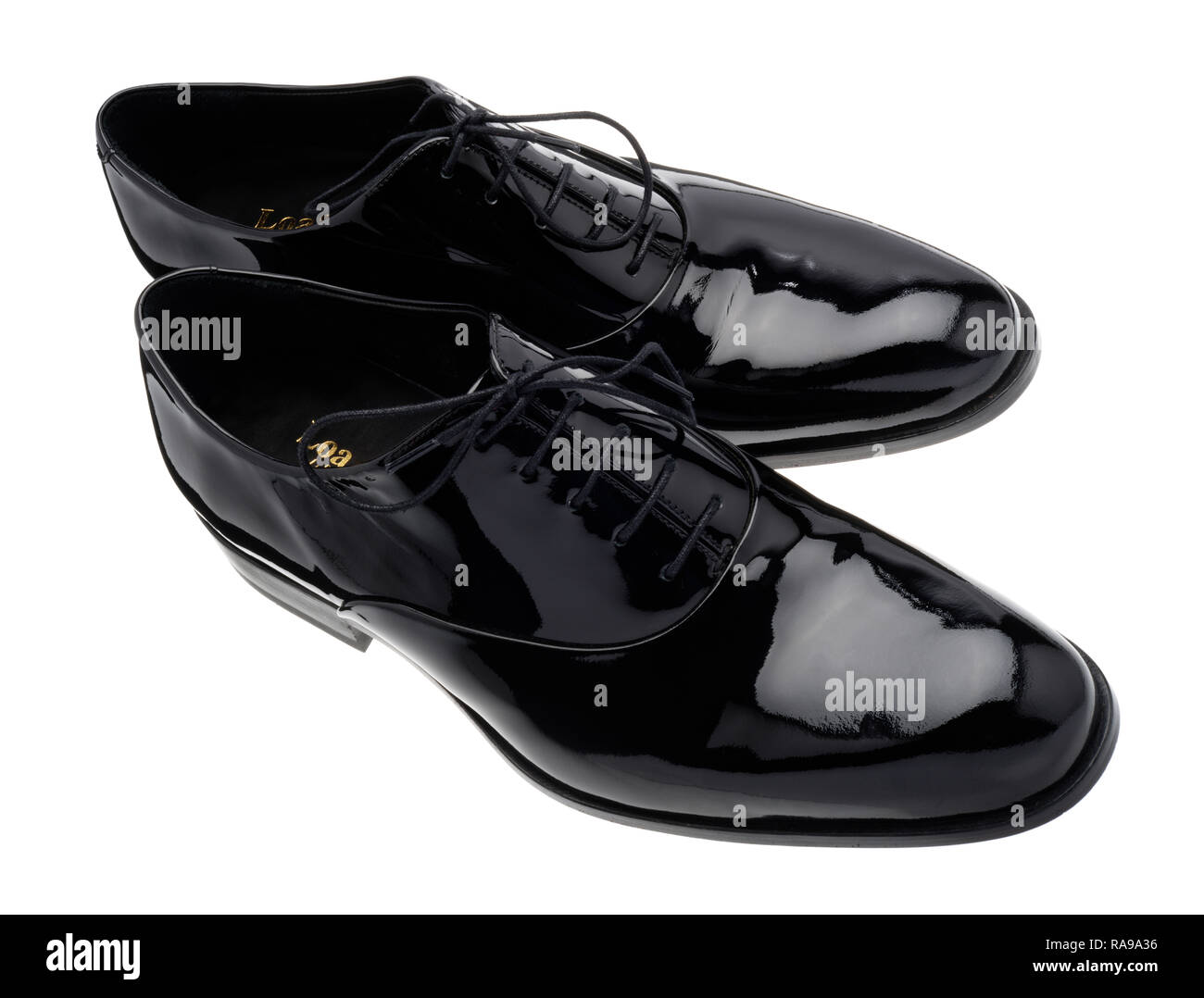 Black patent leather shoes for special events. Stock Photo