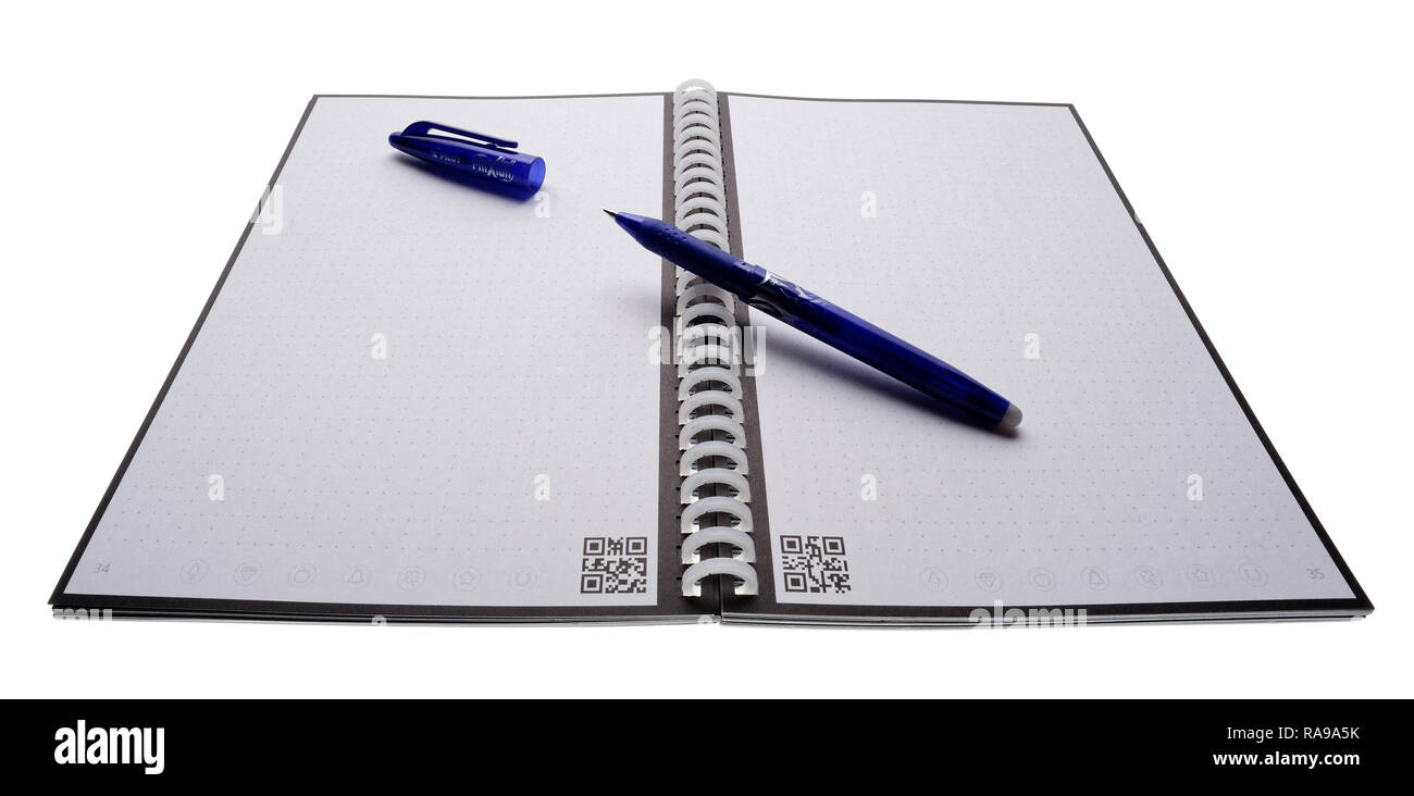 spiral bound notebook that synks with computer or cellphone and can be reused. Stock Photo