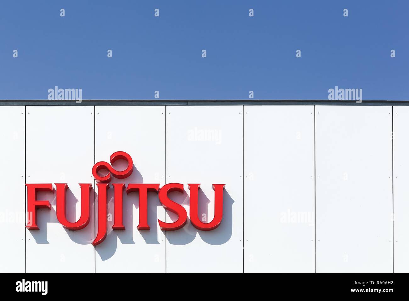 Aarhus, Denmark - August 22, 2015: Fujitsu office in Aarhus. Fujitsu is a Japanese multinational information technology equipment and services company Stock Photo