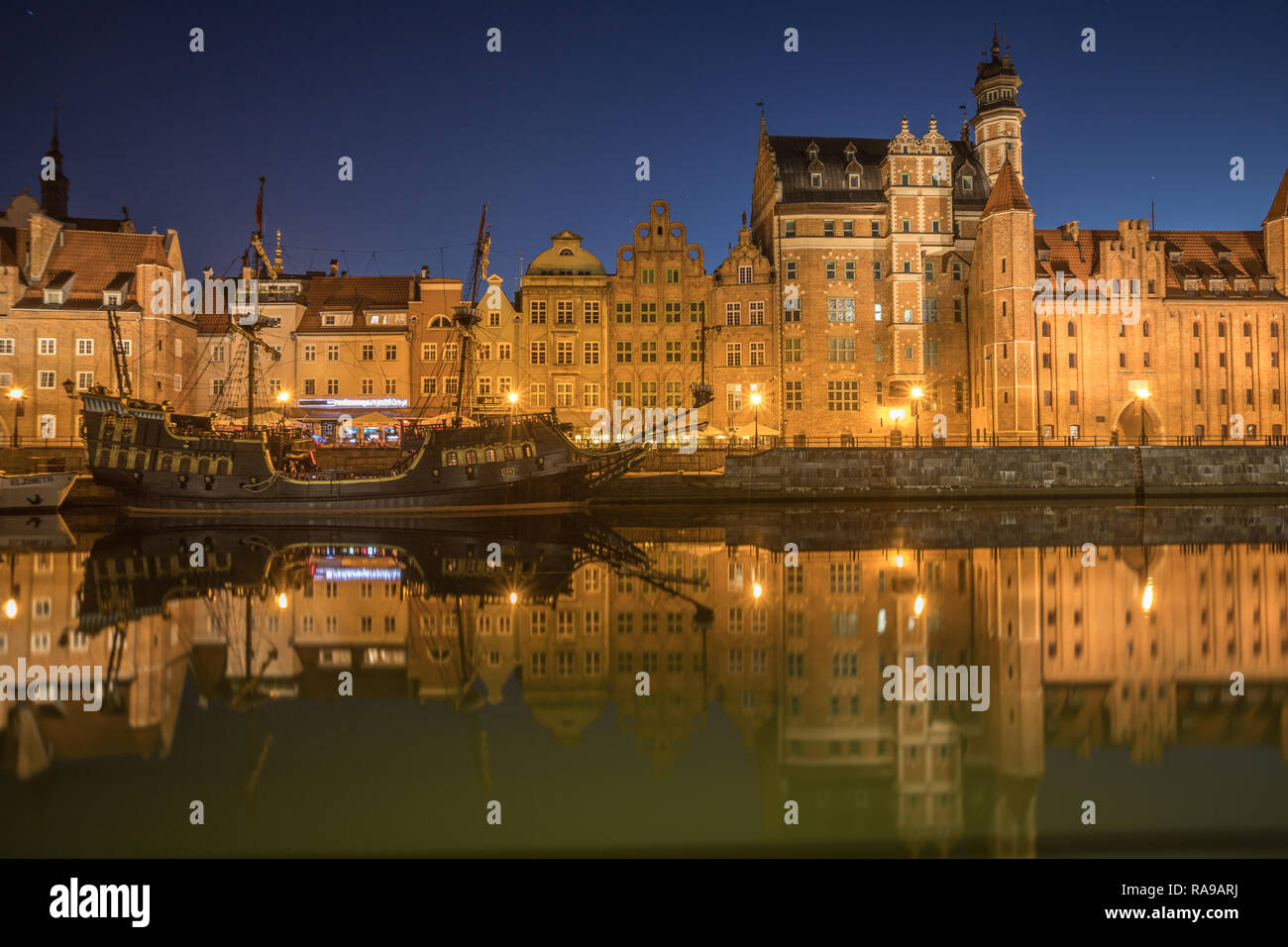 Night view of Gdansk city Stock Photo