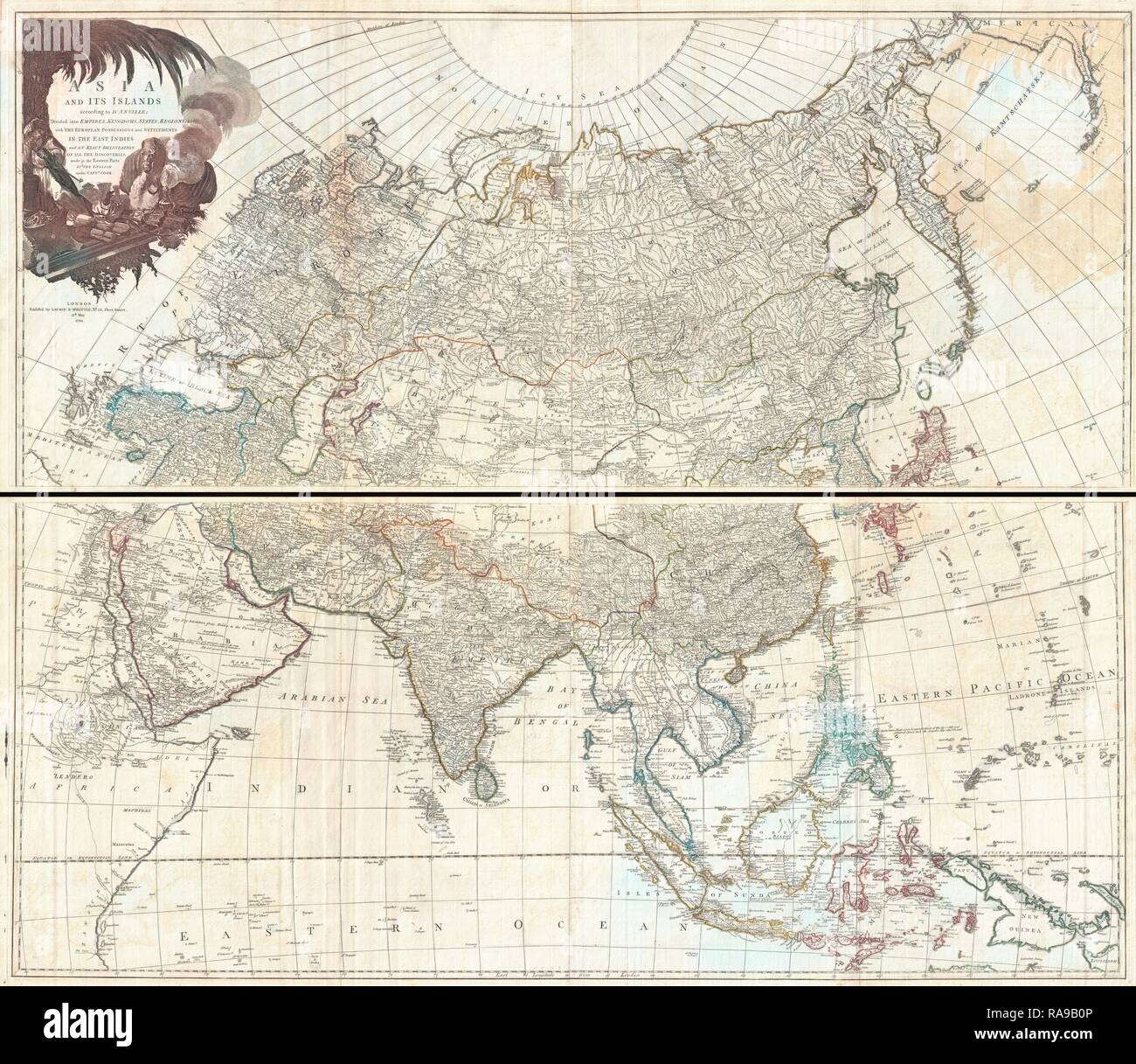 1784, D'Anville Wall Map of Asia. Reimagined by Gibon. Classic art with a modern twist 