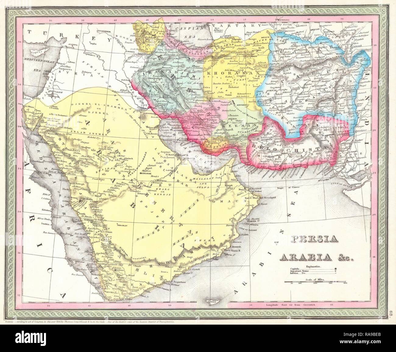 1850, Mitchell Map of Persia, Arabia and Afghanistan. Reimagined by ...