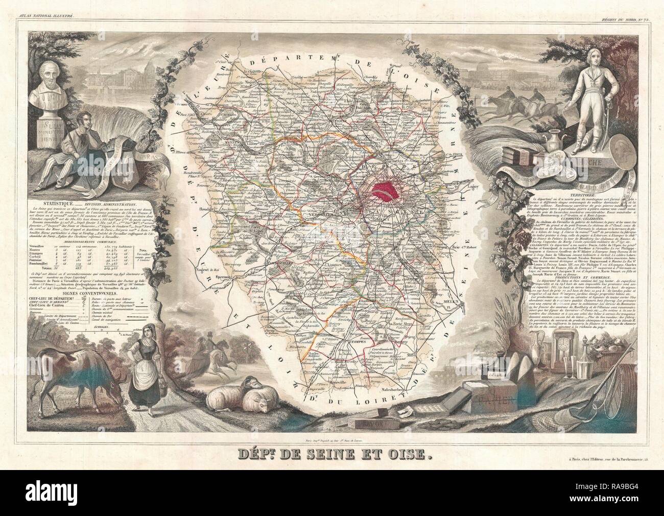額装品　西洋古地図　1848年 Levasseur 「セーヌ県とオワーズ県」美品 Levasseur map of seine et oise hi-res stock photography and images