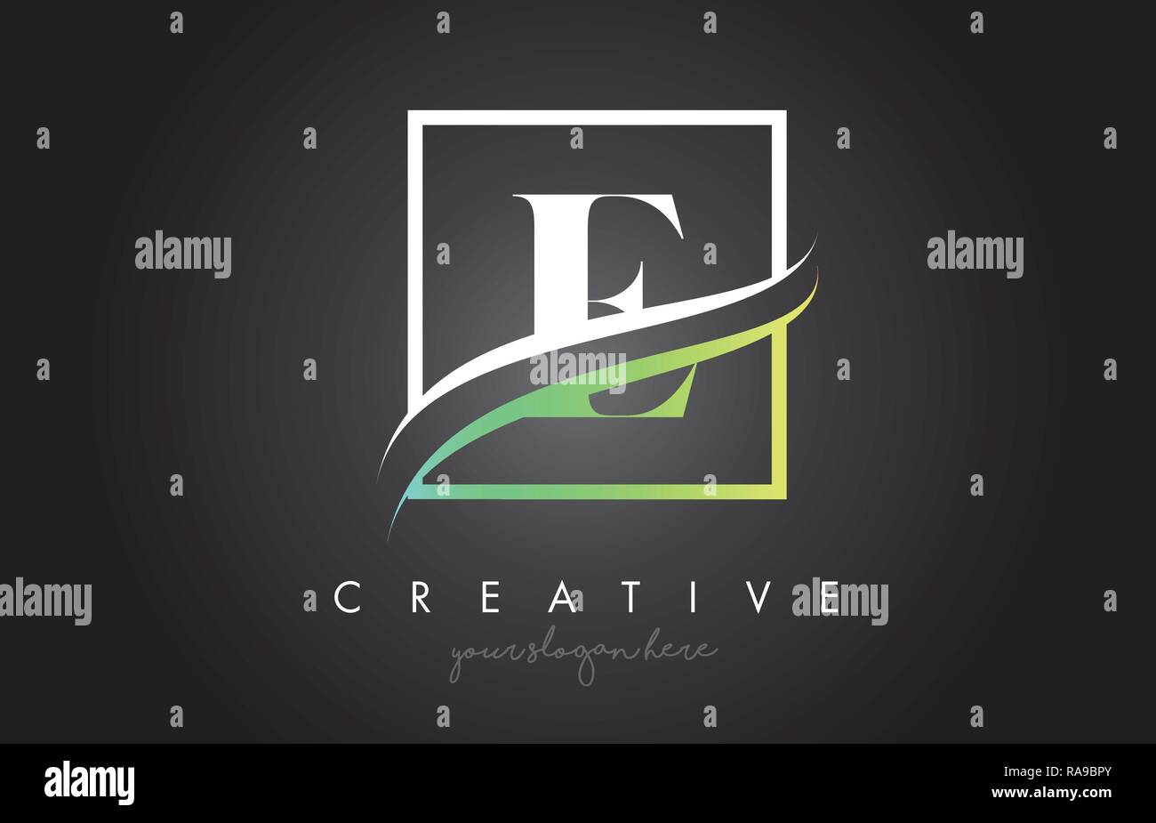 E Letter Icon Logo Design with Square Swoosh Border and Creative Design ...