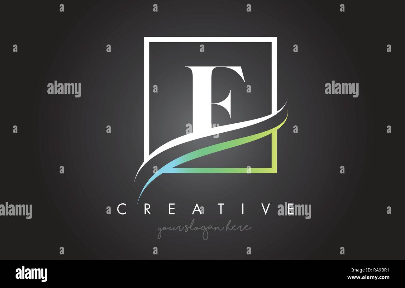 F Letter Icon Logo Design with Square Swoosh Border and Creative Design ...