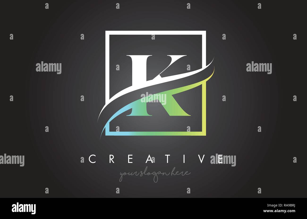 K Letter Icon Logo Design with Square Swoosh Border and Creative Design Vector Illustration. Stock Vector