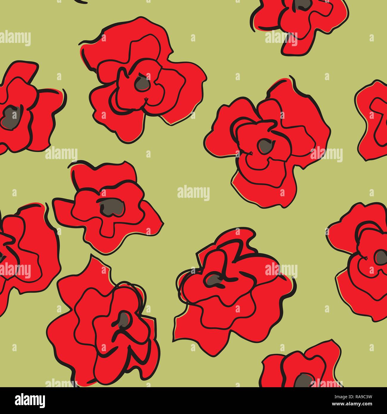seamless bright ornament with poppies easily editable vector image Stock Vector