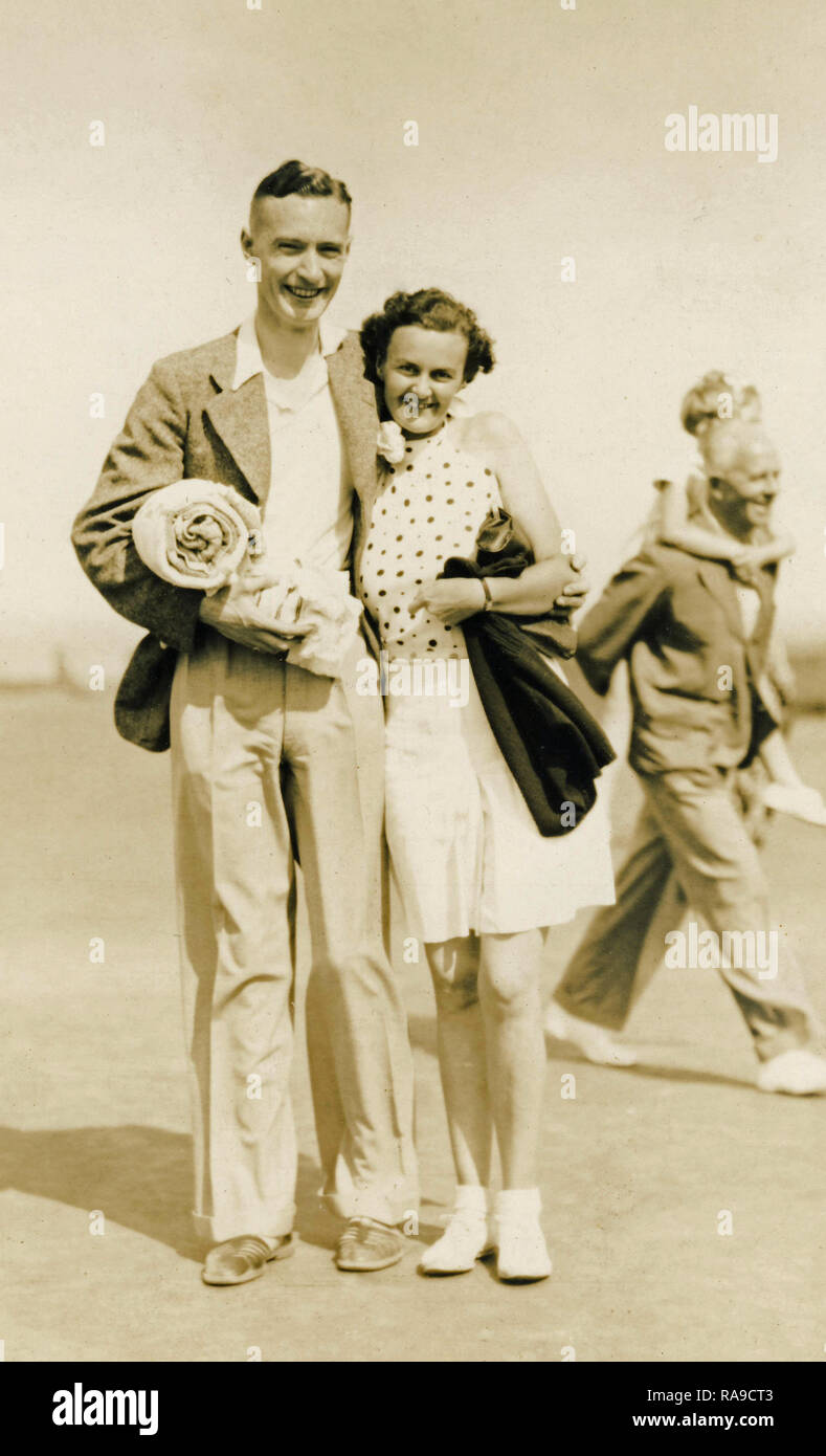 Historic Archive Image, Beach Photograph, Couple, c1950s Stock Photo