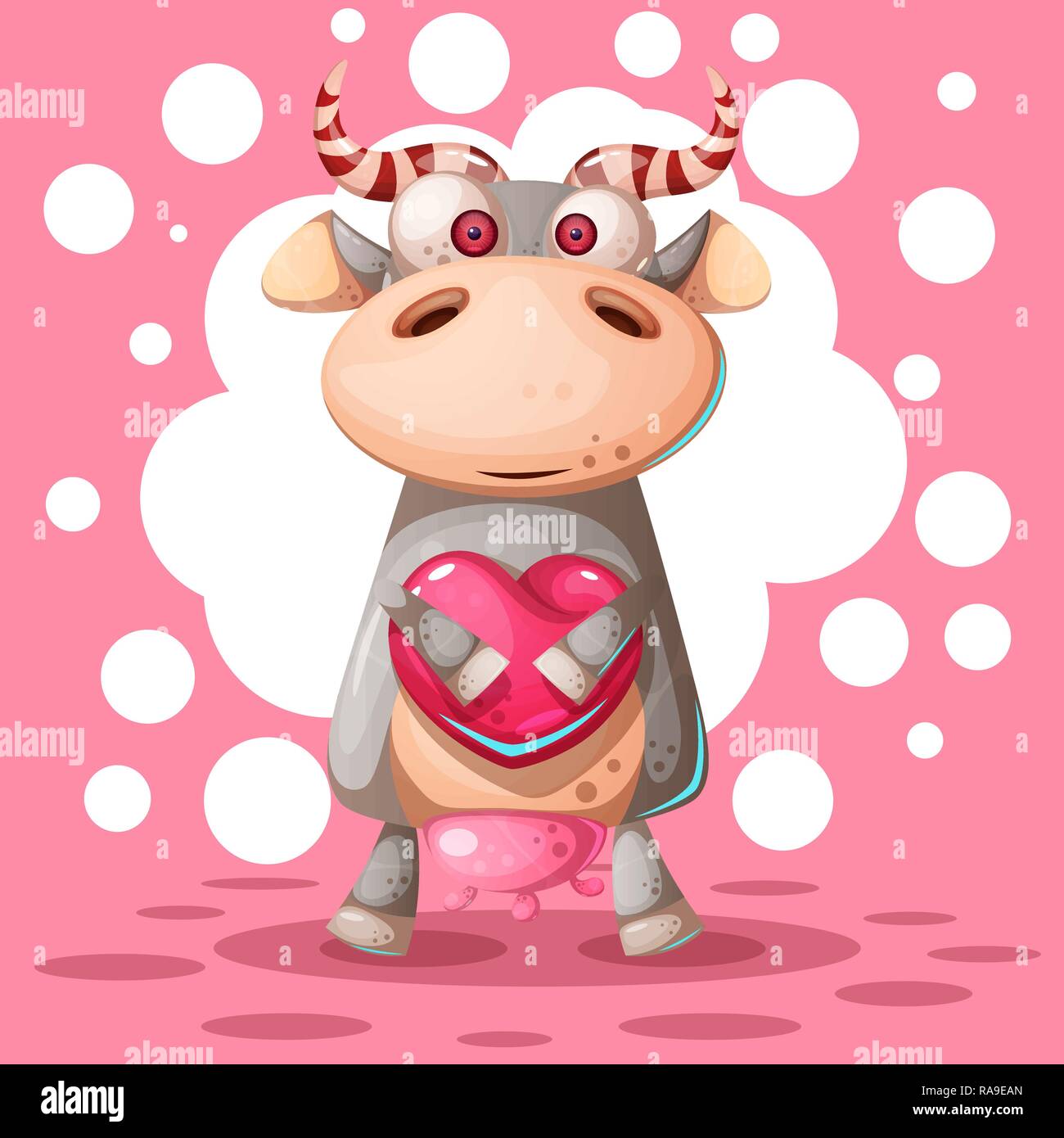 Cute cow with heart air balloon. Love illustration. Stock Vector