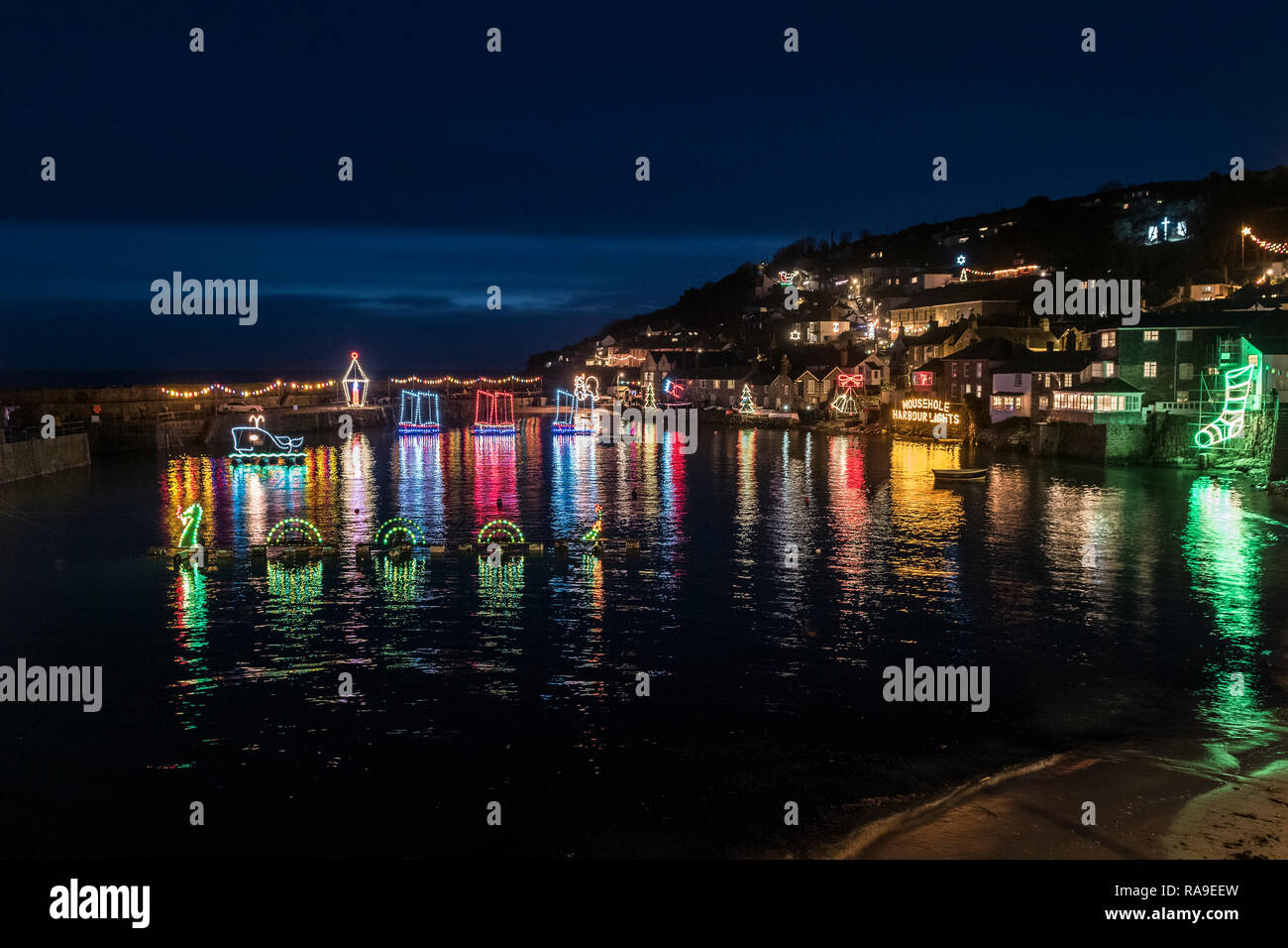 The Mousehole Harbour Christmas Lights in Cornwall Stock Photo Alamy