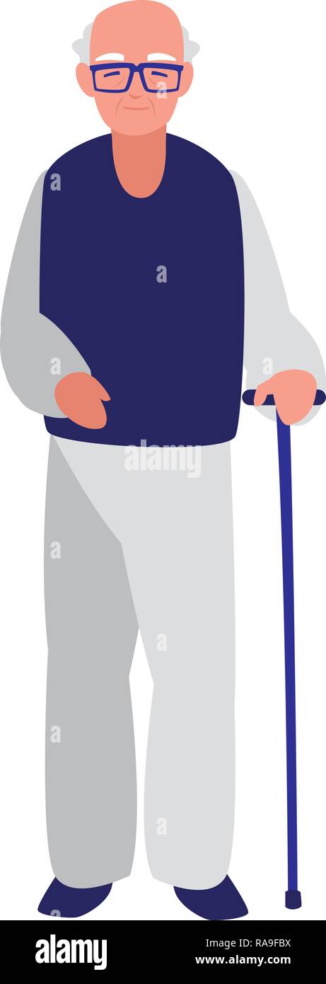 cute grandfather with cane character vector illustration design Stock ...