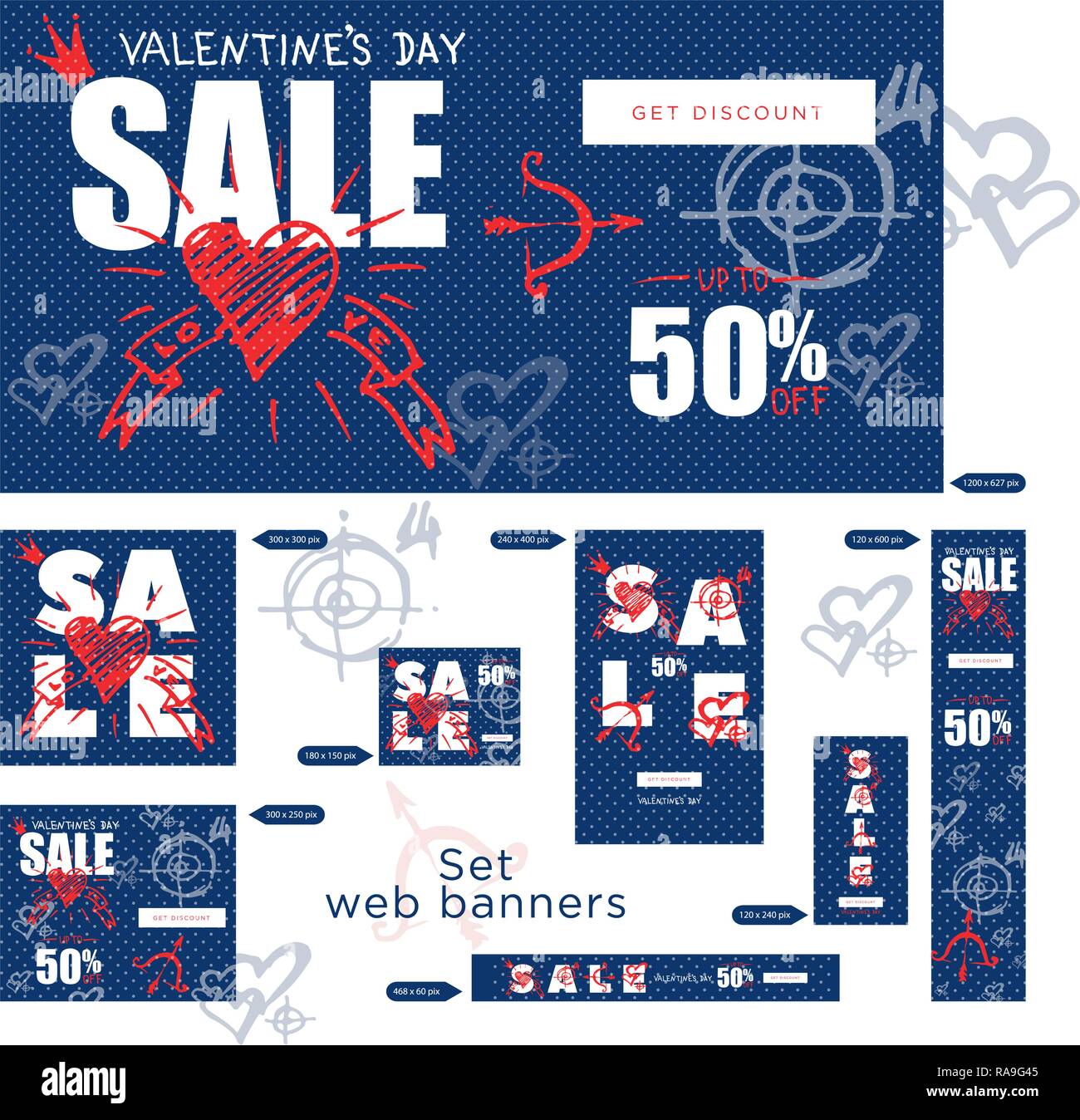Set Of Sale Valentines Day Web Banner Graphic Element Good Idea For Retail Flyer Special Offer Vintage Background Advertising Product Poster 50 Percent Off Discount Sticker Stock Vector Image Art Alamy