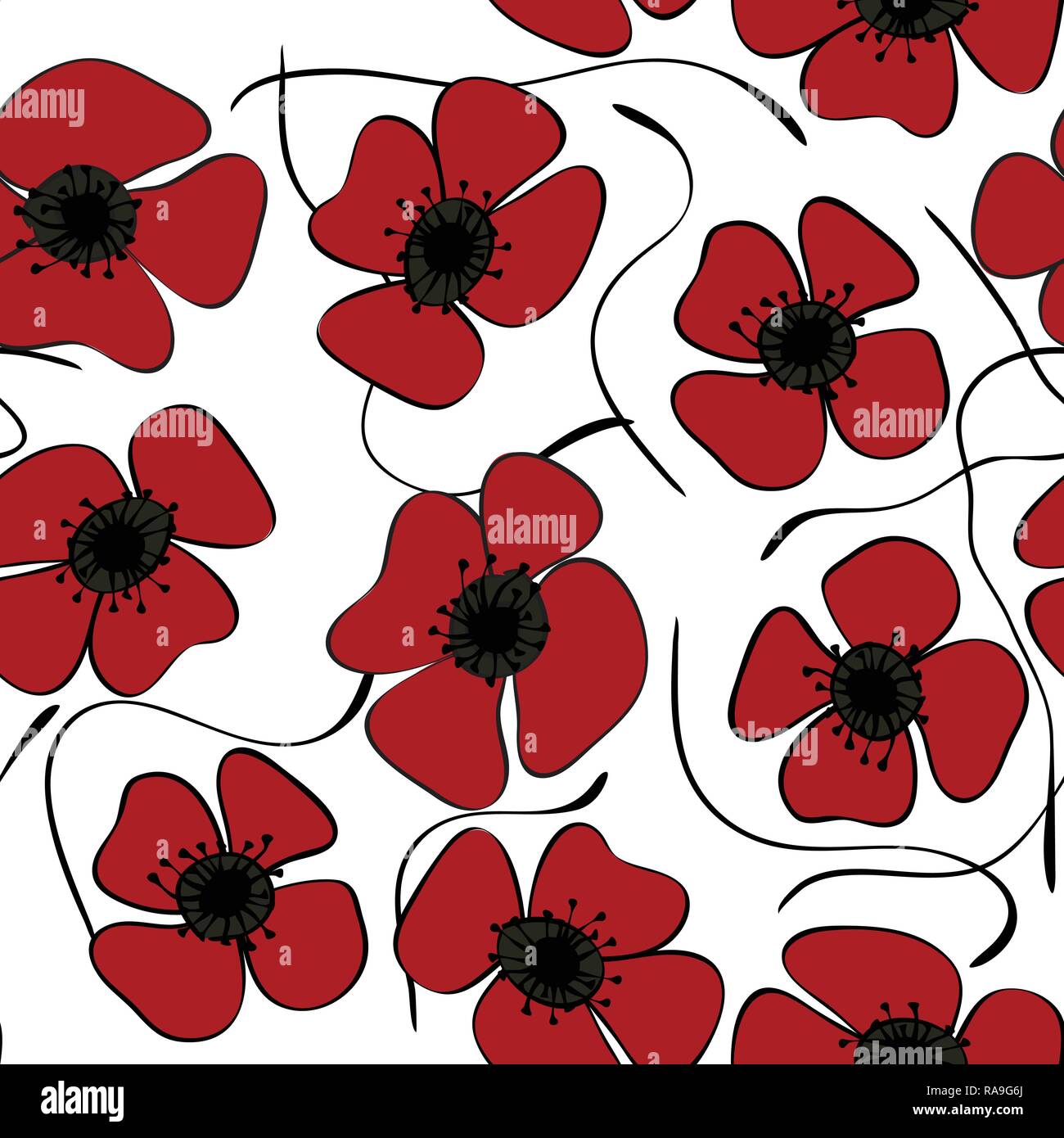 Red poppies Easily editable vector image abstract vector eps 10 handmade Stock Vector