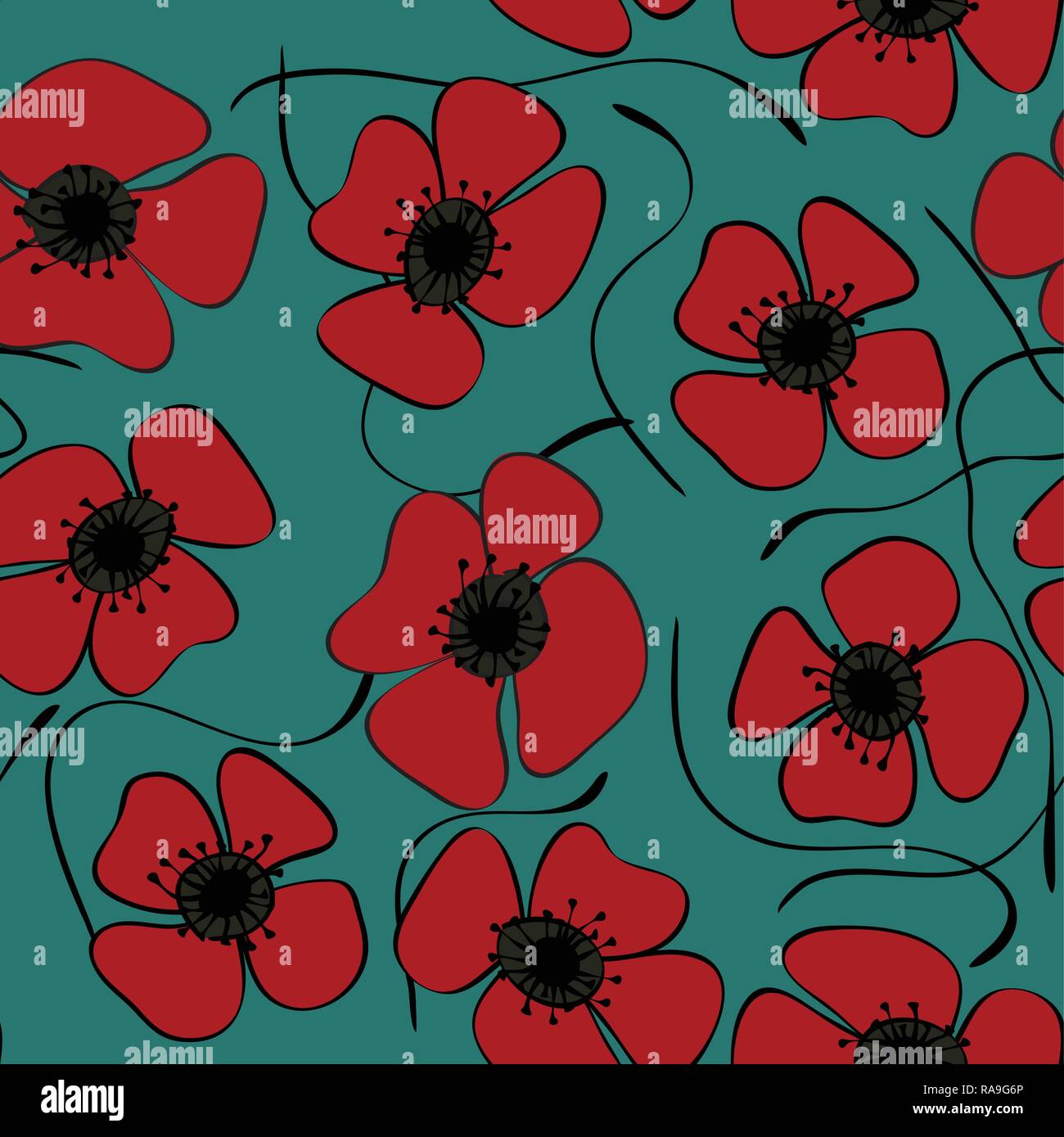 Red poppies Easily editable vector image abstract vector eps 10 handmade Stock Vector