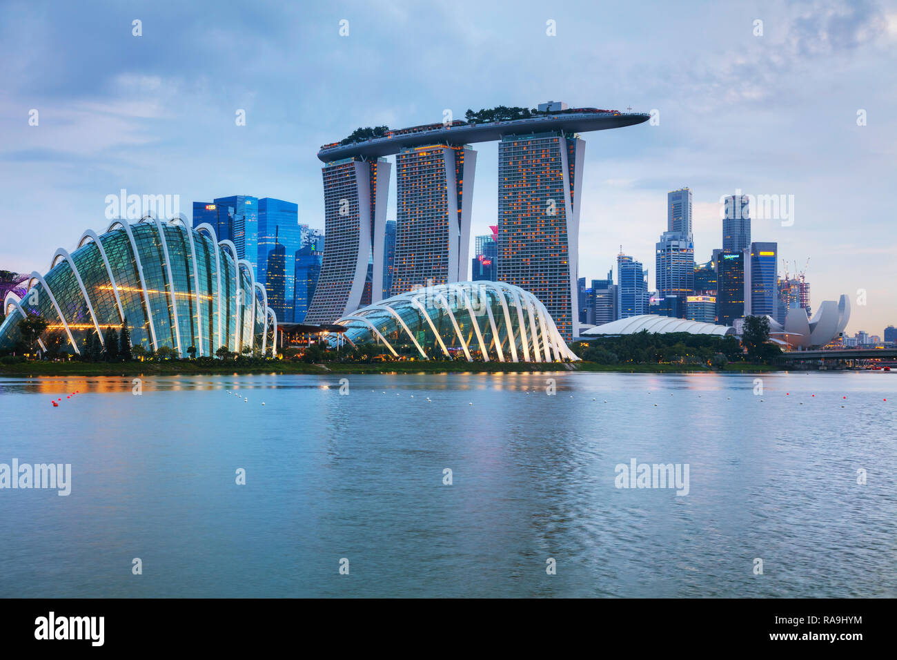SINGAPORE - OCTOBER 27: Overview of the marina bay with Marina Bay Sands on October 27, 2018 in Singapore. Stock Photo