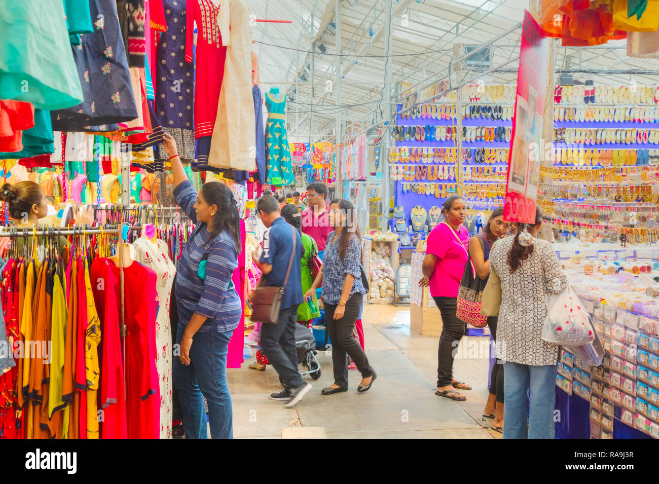 SINGAPORE - NOVEMBER 2: Little India quarter market with tourists on November 02, 2018 in Singapore. Stock Photo