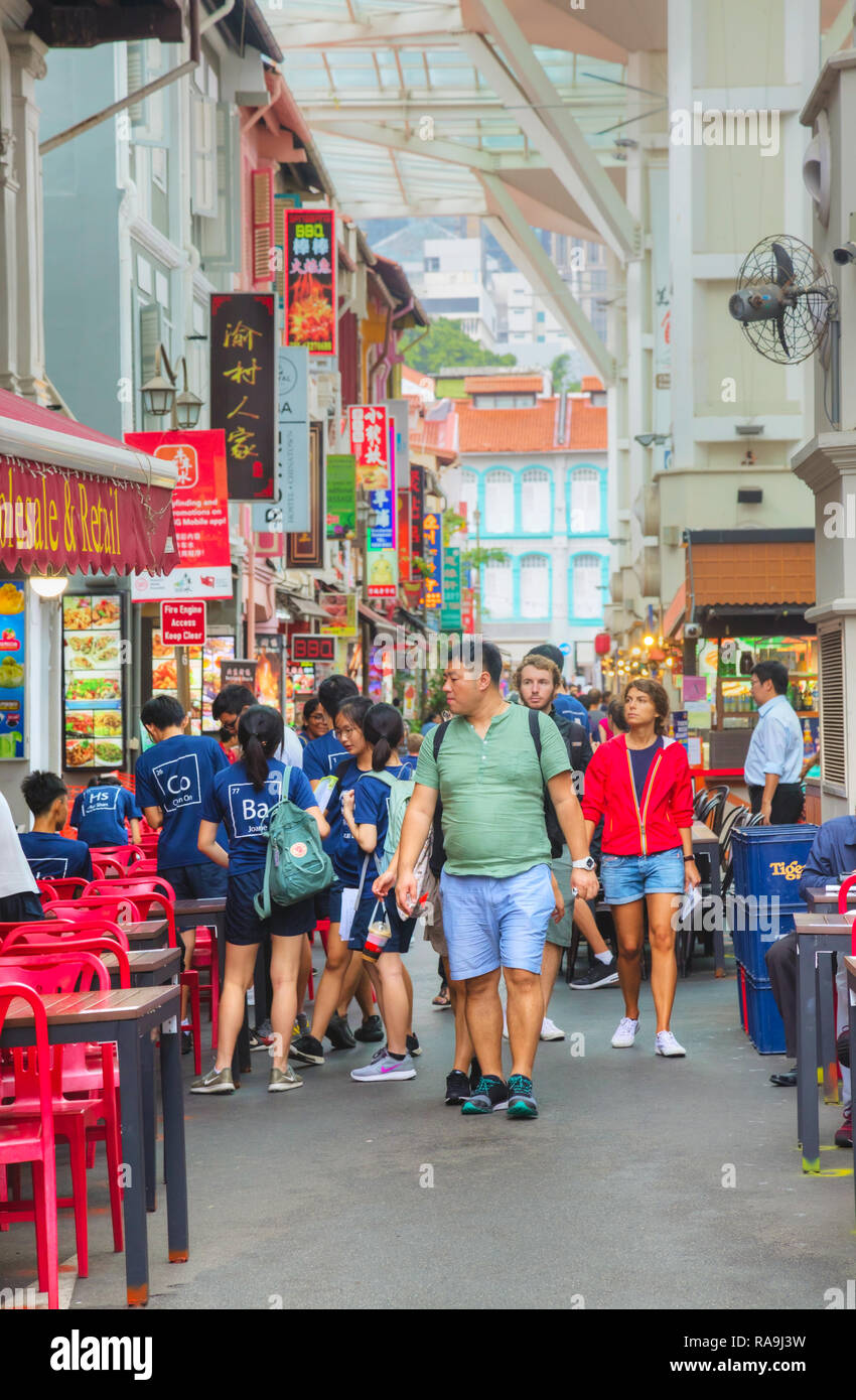 SINGAPORE - NOVEMBER 2: Chinatown quarter with tourists on November 02, 2018 in Singapore. Stock Photo