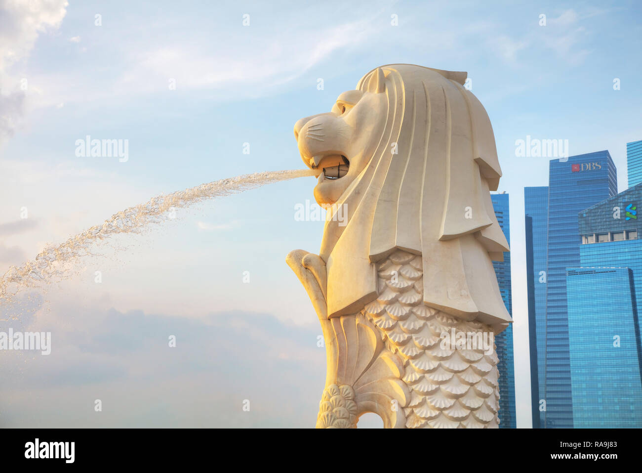 SINGAPORE - OCTOBER 27: Close up of the Merlion on October 27, 2018 in Singapore. Stock Photo