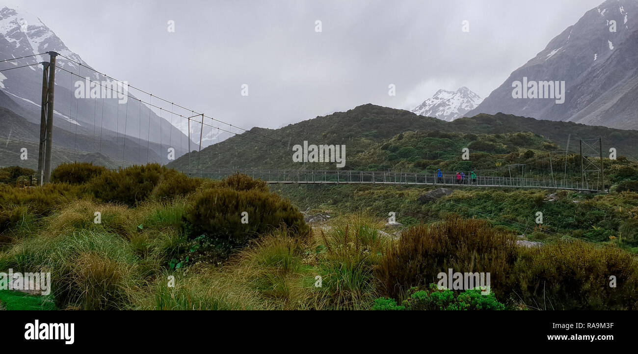 Suspension Bridge, Hooker Valley Track at Mount Cook, Aoraki, New Zealand, NZ Stock Photo Alamy
