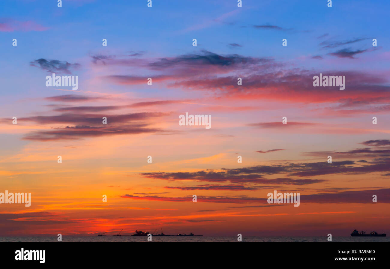 purple sky at sunset, pink purple clouds at sunrise Stock Photo