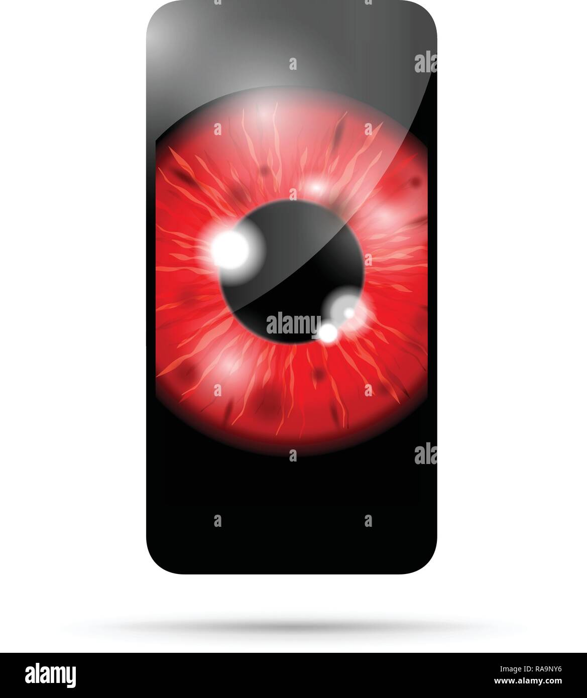 red realistic eyeball on a cell mobile phone Stock Vector